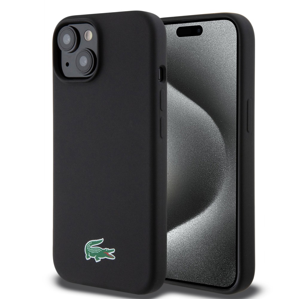 Coque iPhone 15 - Lacoste silicone soft touch Magsafe - Noir