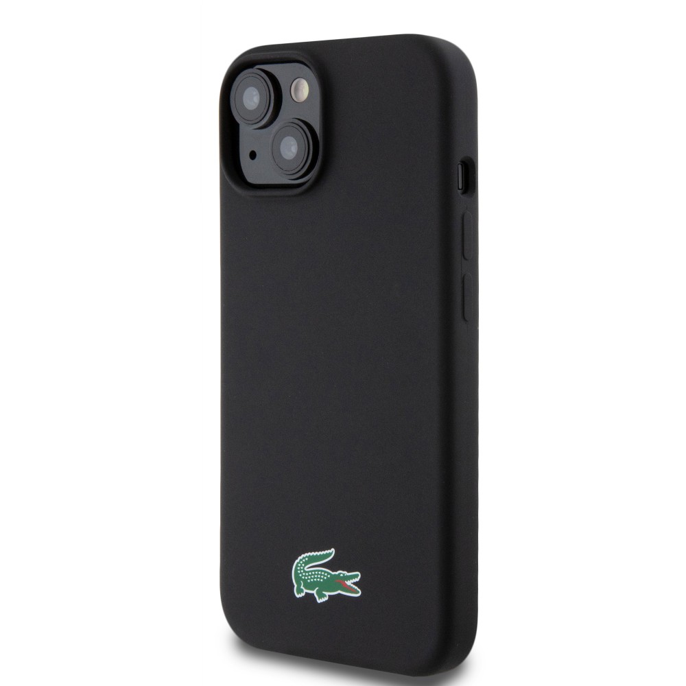 Coque iPhone 15 - Lacoste silicone soft touch Magsafe - Noir