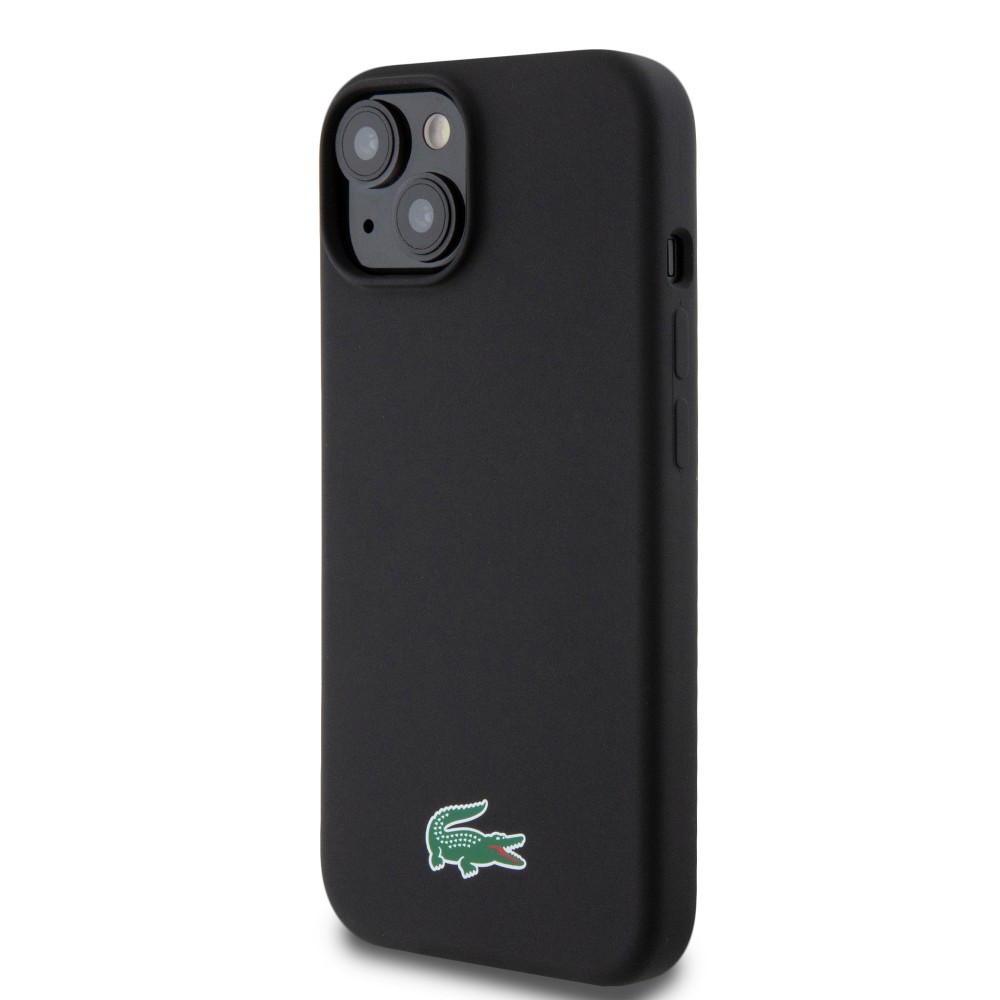 Coque iPhone 15 Plus - Lacoste silicone soft touch Magsafe - Noir