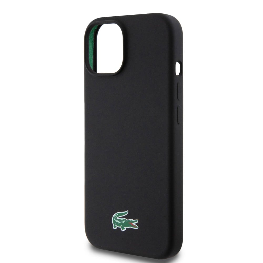 Coque iPhone 15 Plus - Lacoste silicone soft touch Magsafe - Noir
