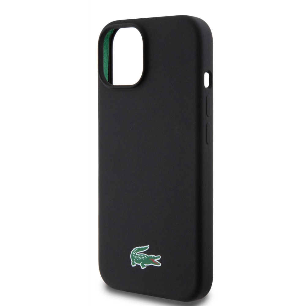 Coque iPhone 15 - Lacoste silicone soft touch Magsafe - Noir