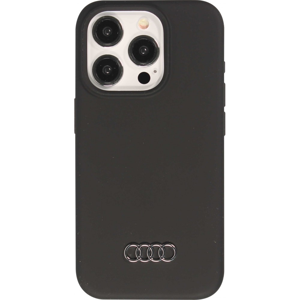 Coque iPhone 15 Pro - Audi silicone Soft Touch avec logo métallique - Noir