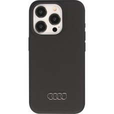 Coque iPhone 15 Pro - Audi silicone Soft Touch avec logo métallique - Noir