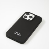 iPhone 15 Pro Case Hülle - Audi Silikon Soft Touch mit metall Logo - Schwarz