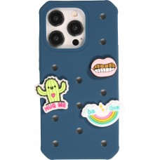 Coque iPhone 15 Pro - Case épais en silicone avec des trous pour les stickers à fixer - Bleu foncé