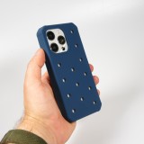Coque iPhone 15 Pro - Case épais en silicone avec des trous pour les stickers à fixer - Bleu foncé