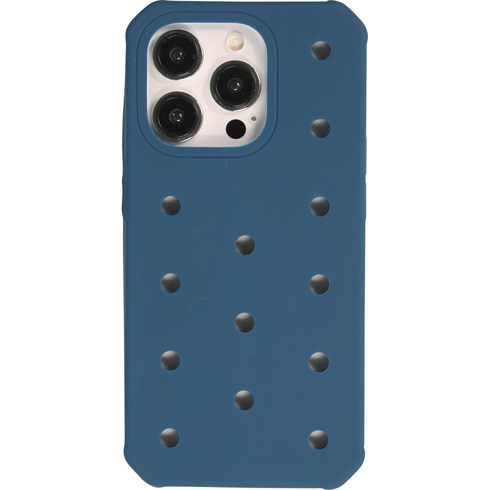 Coque iPhone 15 Pro - Case épais en silicone avec des trous pour les stickers à fixer - Bleu foncé