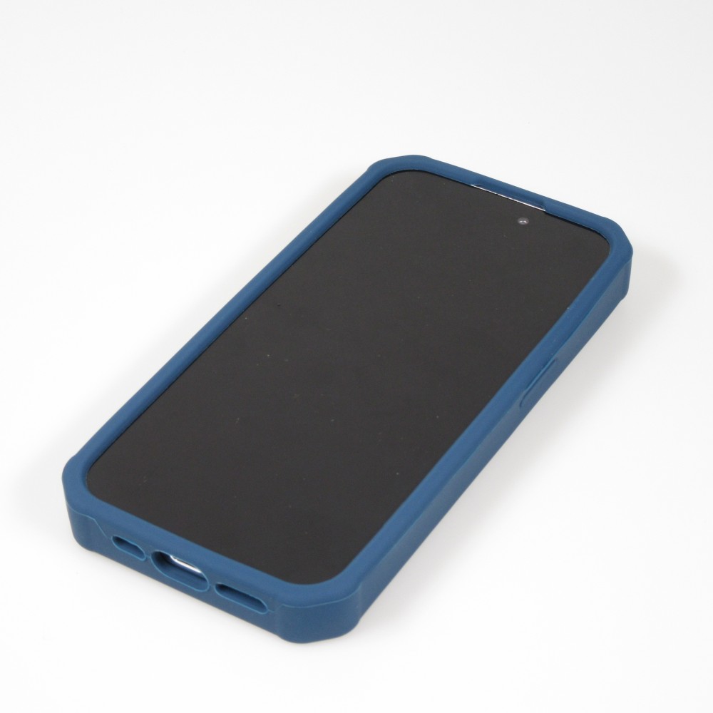 Coque iPhone 15 Pro - Case épais en silicone avec des trous pour les stickers à fixer - Bleu foncé
