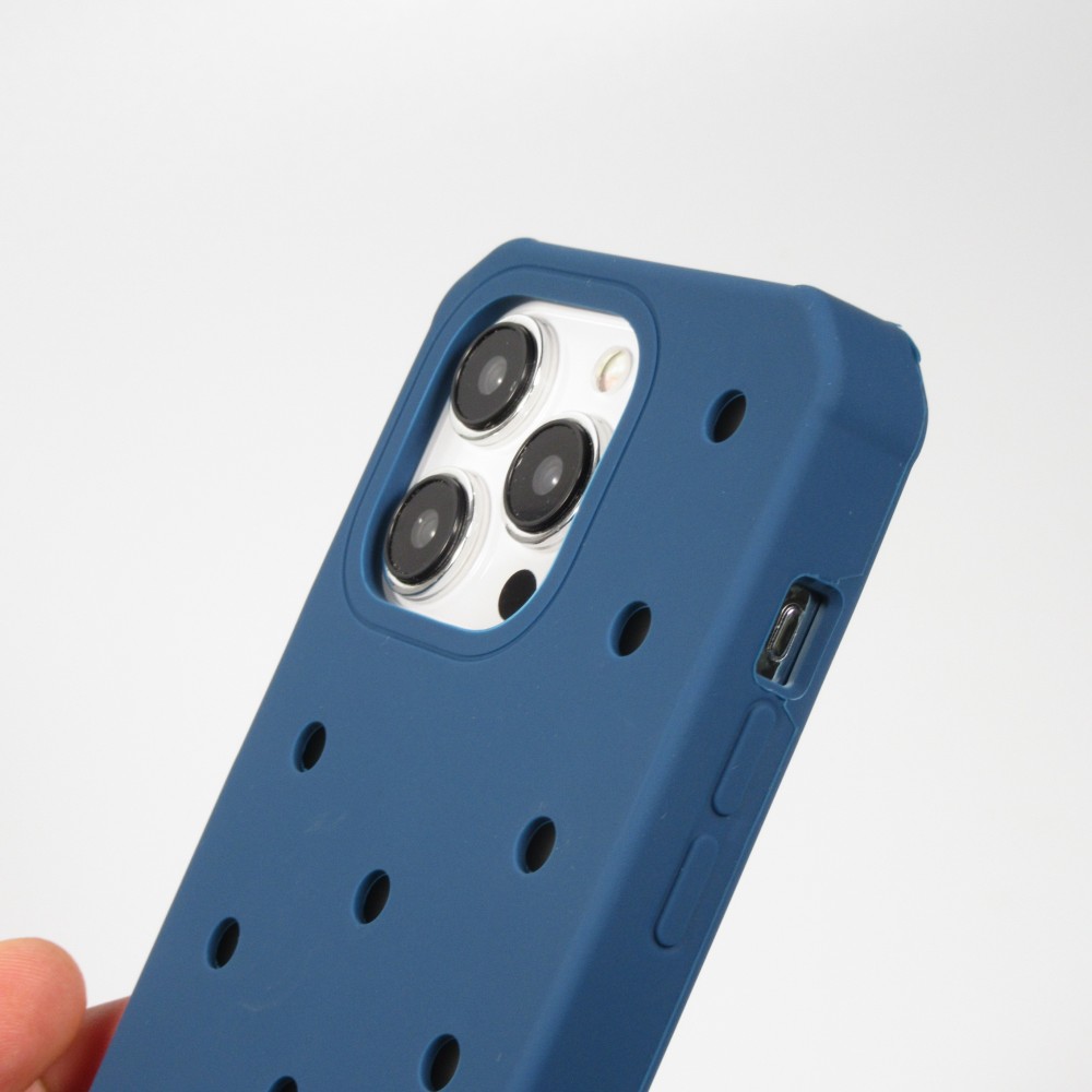 Coque iPhone 15 Pro - Case épais en silicone avec des trous pour les stickers à fixer - Bleu foncé
