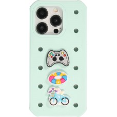 Coque iPhone 15 Pro - Case épais en silicone avec des trous pour les stickers à fixer - Turquoise