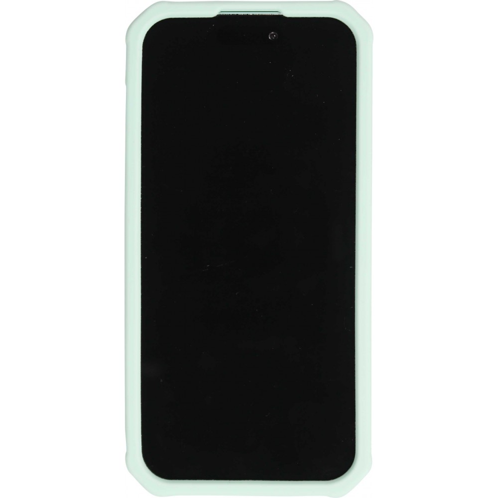 Coque iPhone 15 Pro - Case épais en silicone avec des trous pour les stickers à fixer - Turquoise