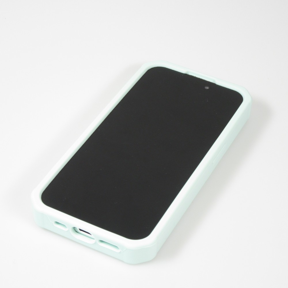 Coque iPhone 15 Pro - Case épais en silicone avec des trous pour les stickers à fixer - Turquoise