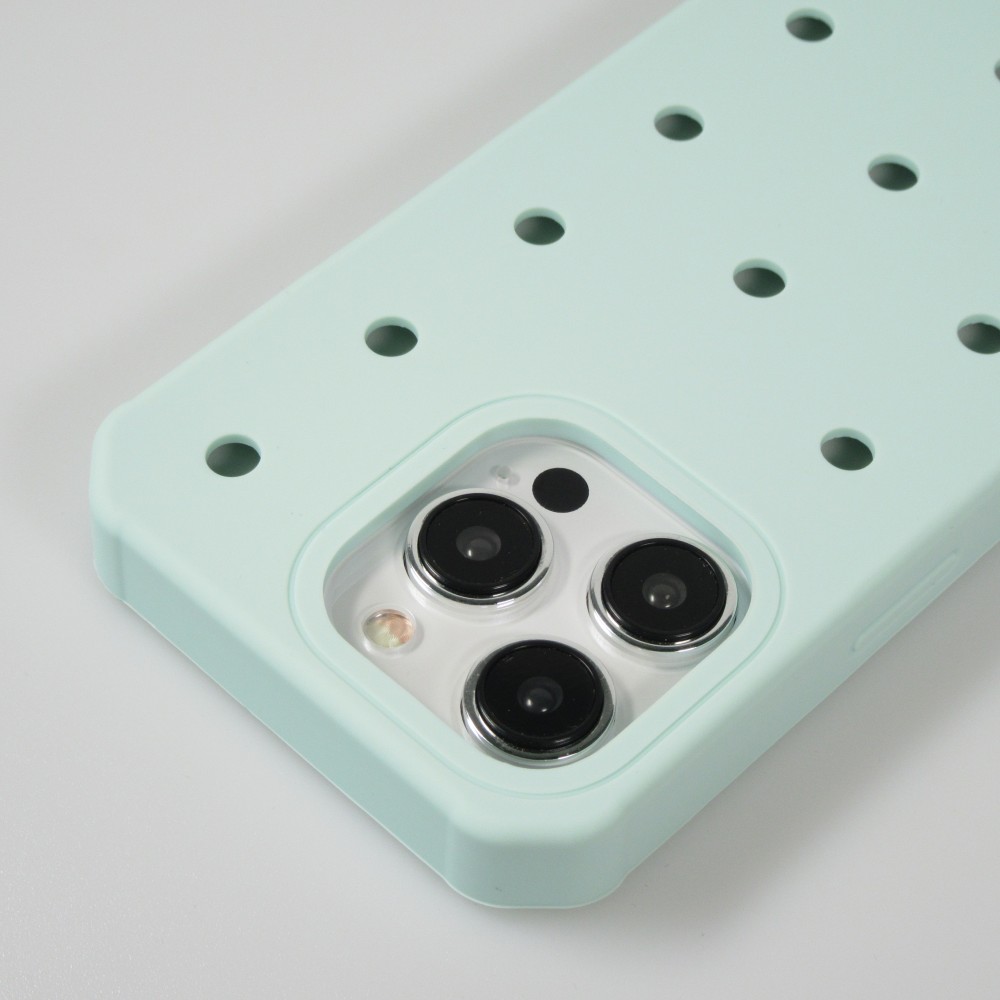 Coque iPhone 15 Pro - Case épais en silicone avec des trous pour les stickers à fixer - Turquoise