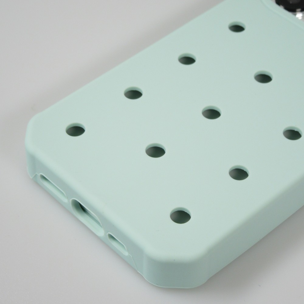 Coque iPhone 15 Pro - Case épais en silicone avec des trous pour les stickers à fixer - Turquoise