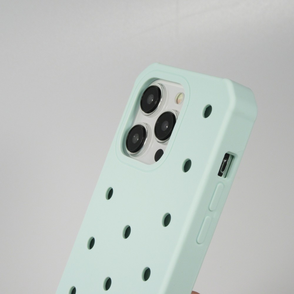 Coque iPhone 15 Pro - Case épais en silicone avec des trous pour les stickers à fixer - Turquoise