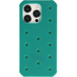Coque iPhone 15 Pro - Case épais en silicone avec des trous pour les stickers à fixer - Vert foncé