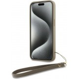 Coque iPhone 15 Pro - DKNY avec bracelet détachable et logo doré - Beige