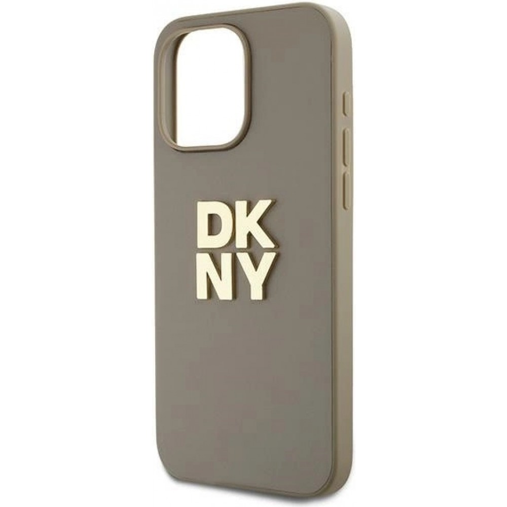 Coque iPhone 15 Pro - DKNY avec bracelet détachable et logo doré - Beige