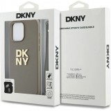 Coque iPhone 15 Pro - DKNY avec bracelet détachable et logo doré - Beige