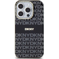 Coque iPhone 15 Pro - DKNY silicone lisse avec logo doré compatible MagSafe - Noir