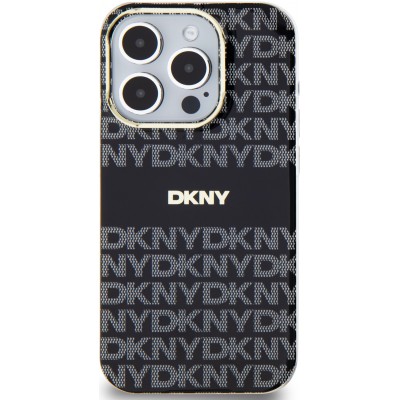 Coque iPhone 15 Pro - DKNY silicone lisse avec logo doré compatible MagSafe - Noir