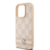Coque iPhone 15 Pro - DKNY toile similicuir monogramme logo métallique - Rose