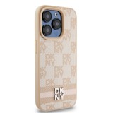 Coque iPhone 15 Pro - DKNY toile similicuir monogramme logo métallique - Rose