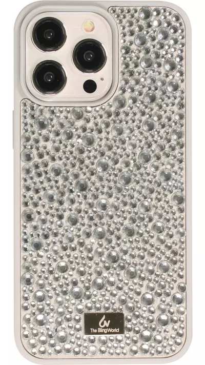Coque iPhone 15 Pro Max - Diamant strass The Bling World - Argent
