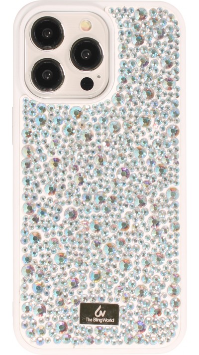 Coque iPhone 15 Pro Max - Diamant strass The Bling World - Blanc