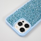 Coque iPhone 15 Pro - Diamant strass The Bling World - Bleu clair