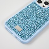 Coque iPhone 15 Pro - Diamant strass The Bling World - Bleu clair