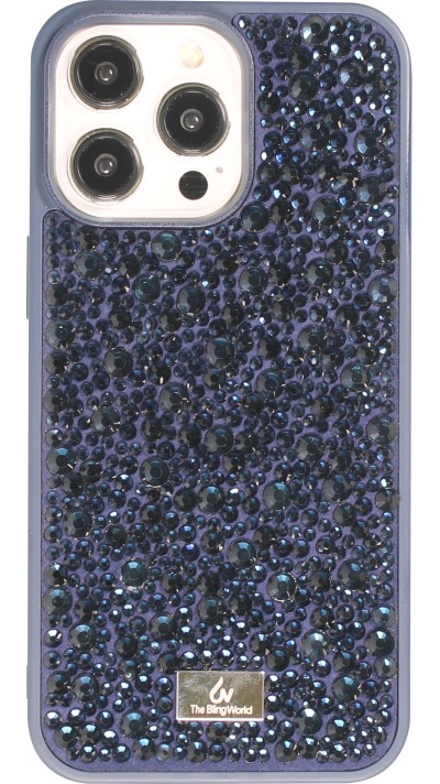 Coque iPhone 15 Pro Max - Diamant strass The Bling World - Bleu foncé