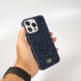 Coque iPhone 15 Pro - Diamant strass The Bling World - Bleu foncé