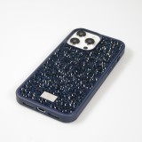 Coque iPhone 15 Pro - Diamant strass The Bling World - Bleu foncé