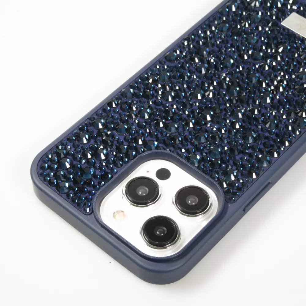 Coque iPhone 15 Pro Max - Diamant strass The Bling World - Bleu foncé