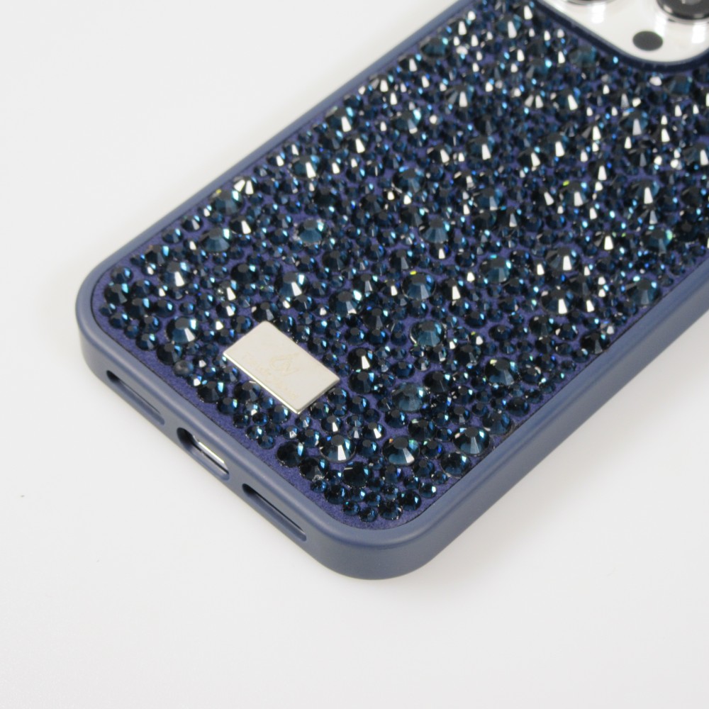 Coque iPhone 15 Pro - Diamant strass The Bling World - Bleu foncé