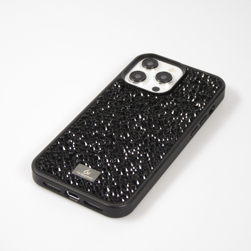 Coque iPhone 15 Pro Max - Diamant strass The Bling World - Noir