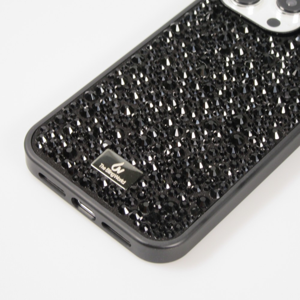 Coque iPhone 15 Pro - Diamant strass The Bling World - Noir