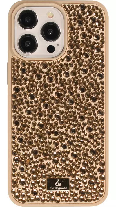 Coque iPhone 15 Pro Max - Diamant strass The Bling World - Or