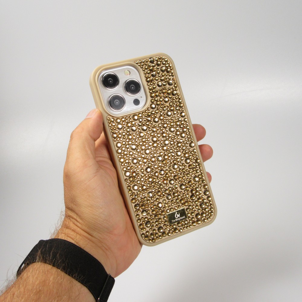 iPhone 15 Pro Case Hülle - Glitzer Diamant The Bling World - Gold