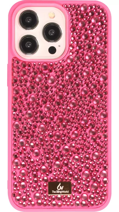 Coque iPhone 15 Pro Max - Diamant strass The Bling World - Rose foncé