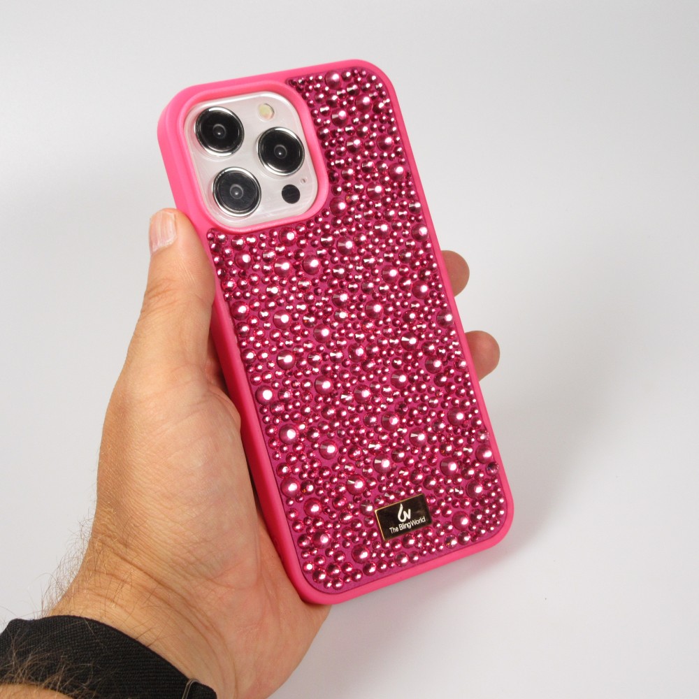 iPhone 15 Pro Case Hülle - Glitzer Diamant The Bling World - Dunkelrosa