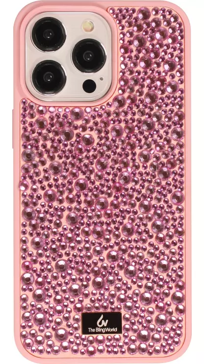 Coque iPhone 15 Pro Max - Diamant strass The Bling World - Rose