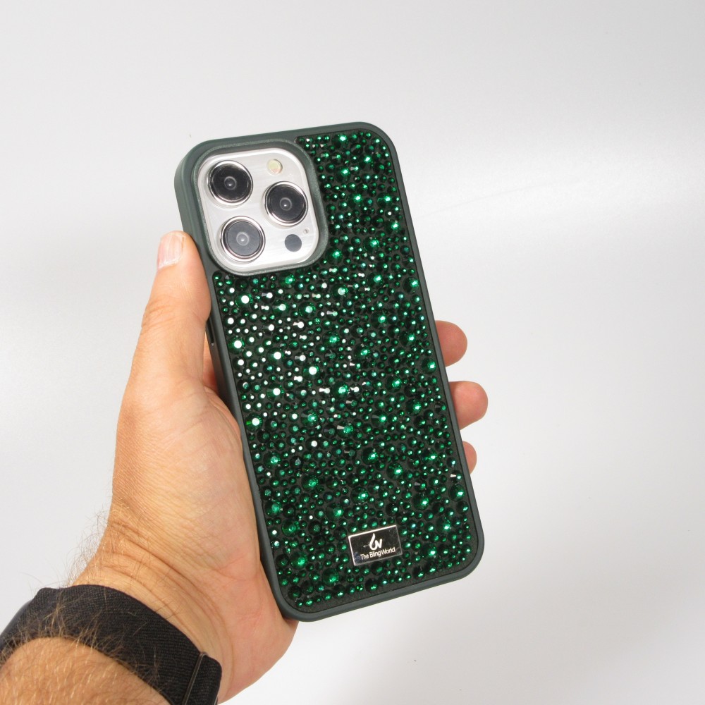 iPhone 15 Pro Case Hülle - Glitzer Diamant The Bling World - Grün