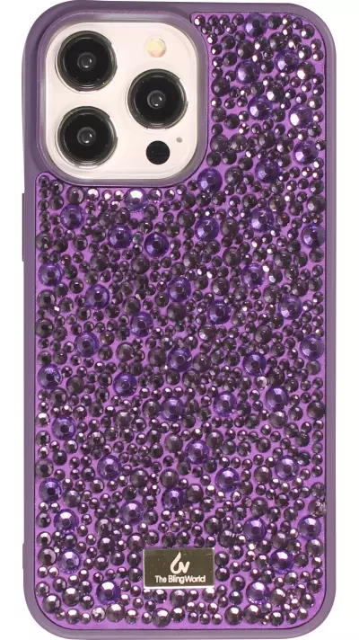 Coque iPhone 15 Pro Max - Diamant strass The Bling World - Violet