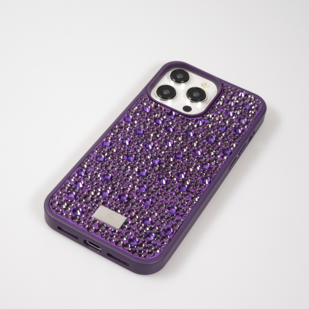 Coque iPhone 15 Pro - Diamant strass The Bling World - Violet