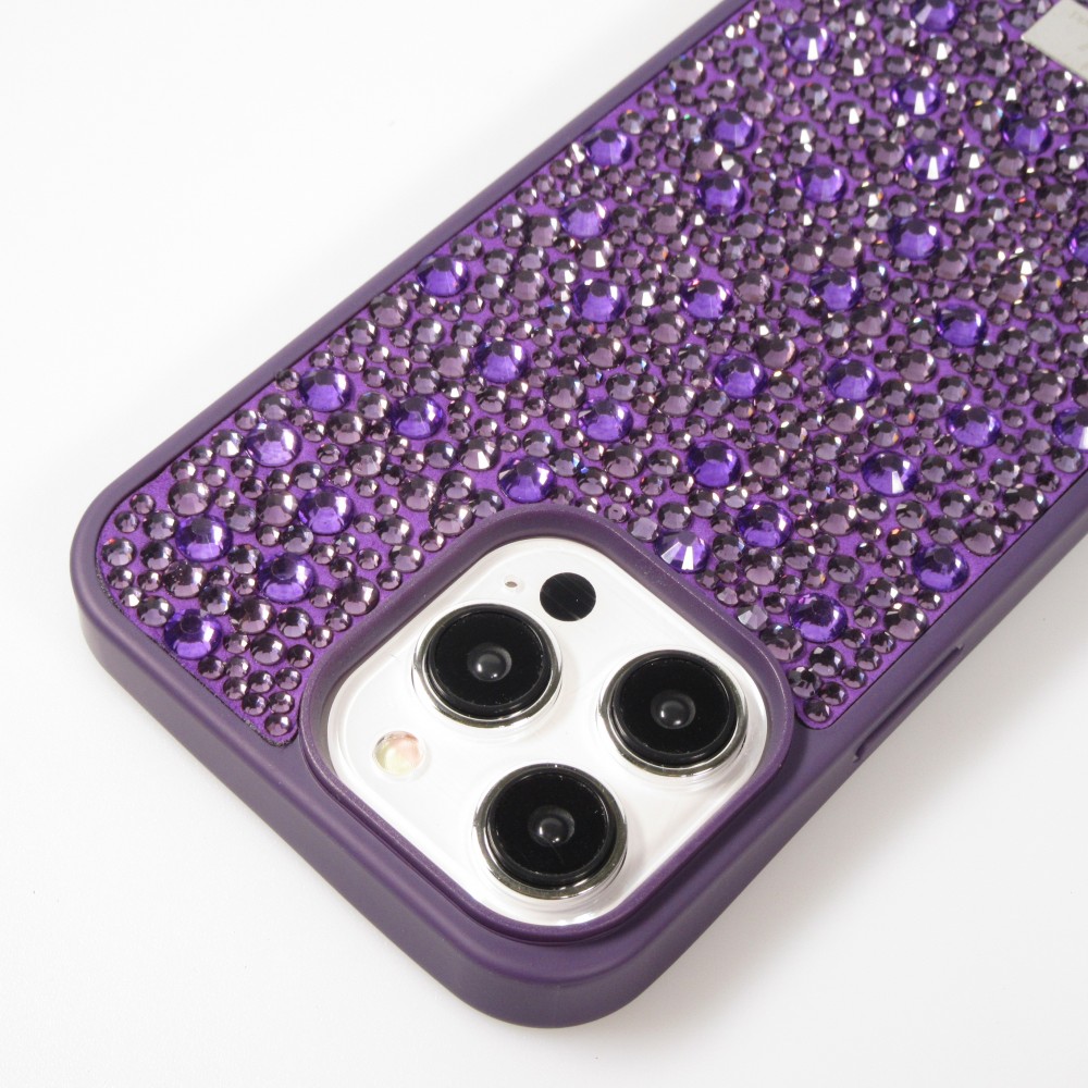 Coque iPhone 15 Pro - Diamant strass The Bling World - Violet