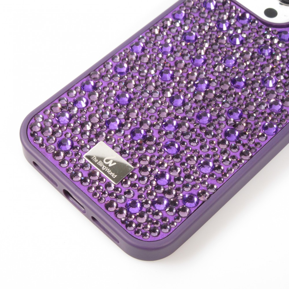 Coque iPhone 15 Pro - Diamant strass The Bling World - Violet