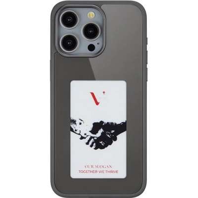 Coque iPhone 15 Pro - E-Ink Display DIY avec technologie NFC pour photo personnalisée - Noir