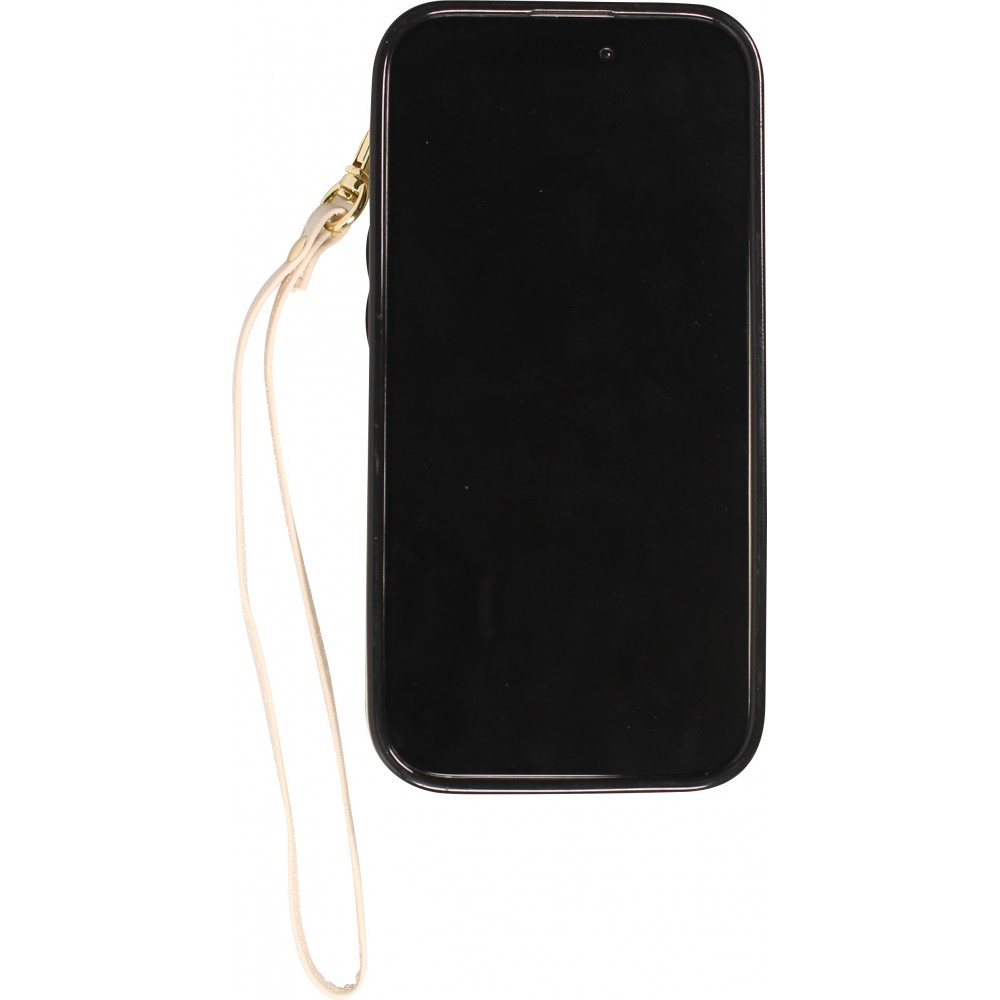 Coque iPhone 15 Pro Max - Etui élégant look cuir DeLuxe avec portefeuille + anneau de support - Blanc